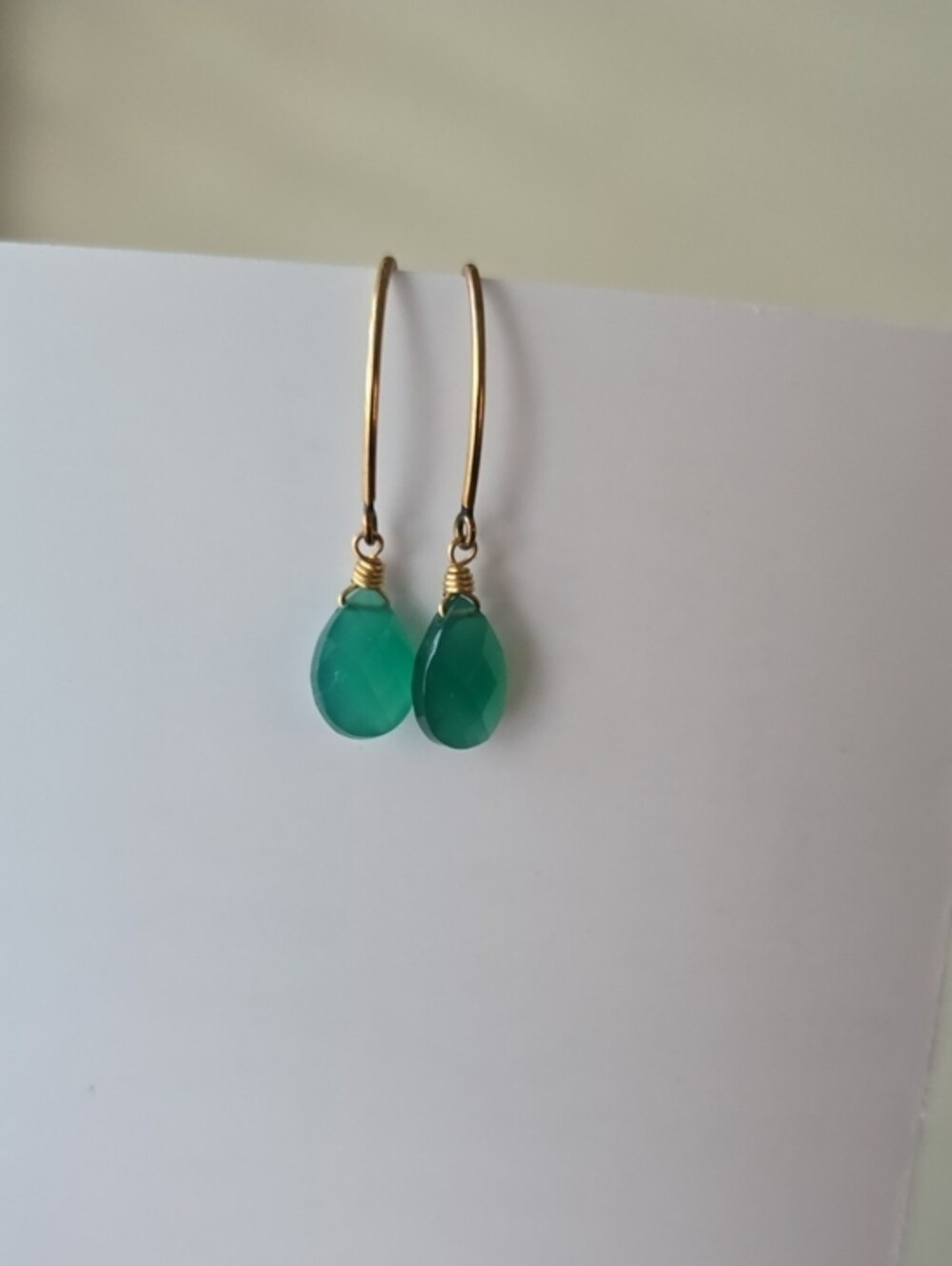 Emerald Green Onyx Earrings 14KT Gold Filled - Picture 6 of 6
